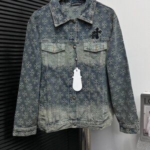 Chrome Hearts Denim Jacket with Cross Patch and Allover Print – Blue Gradient